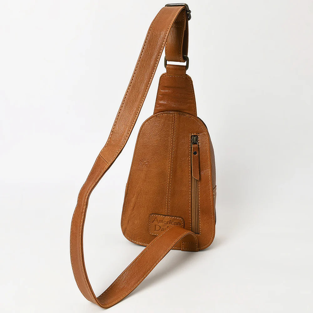 American Darling Genuine Western Leather Sling Bag - Paisley Sunflower