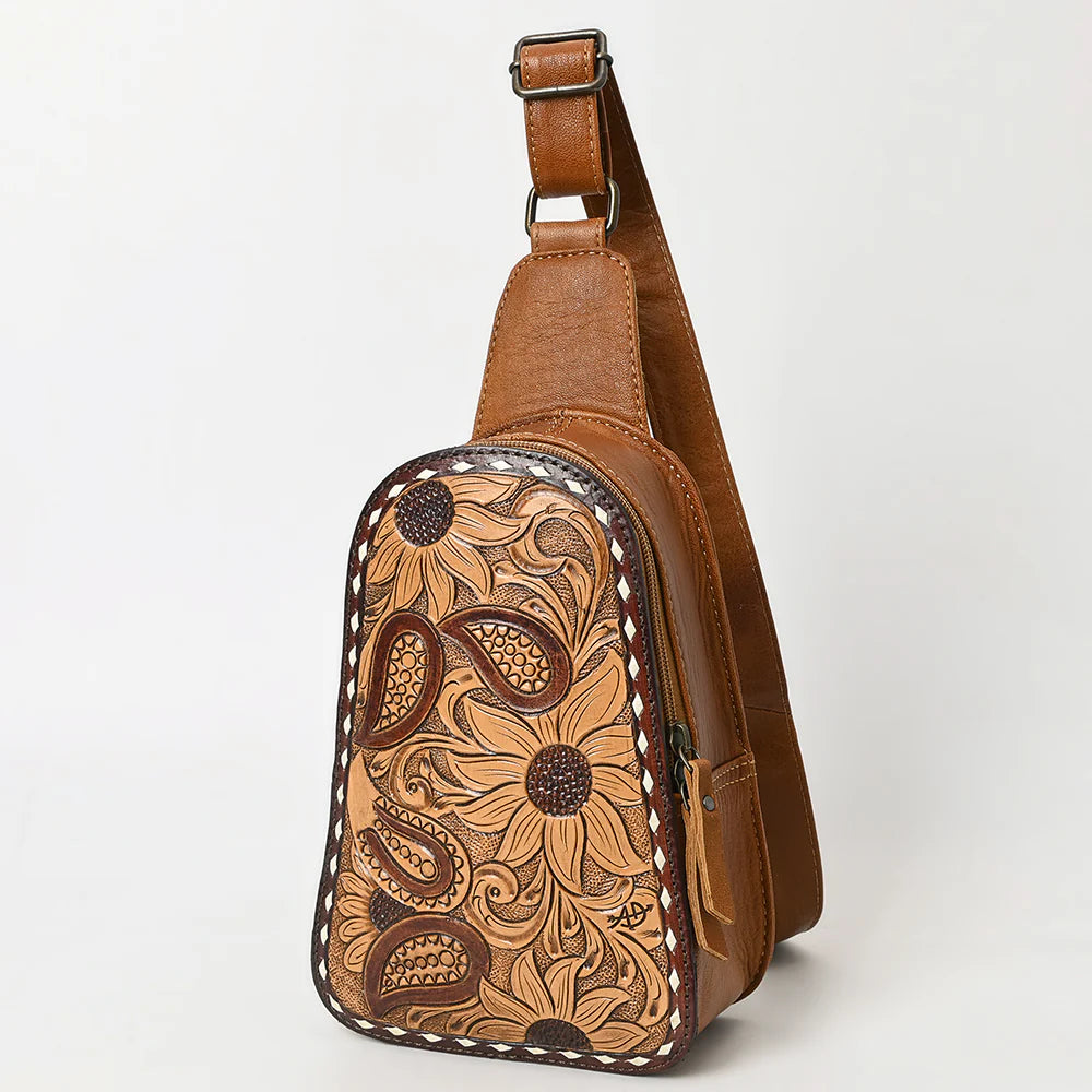 American Darling Genuine Western Leather Sling Bag - Paisley Sunflower