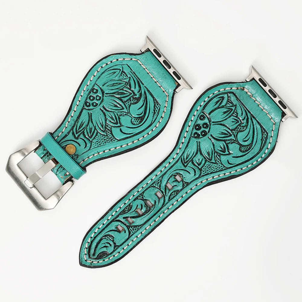 American Darling iWatch Strap - Hand Tooled Design - Turquiose