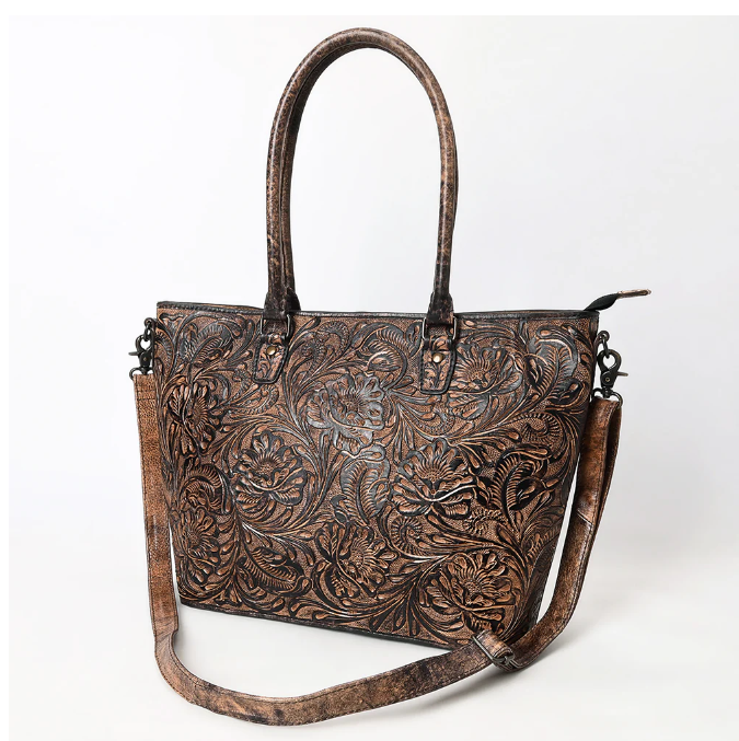 American Darling Hand Tooled Tote - Brown Floral