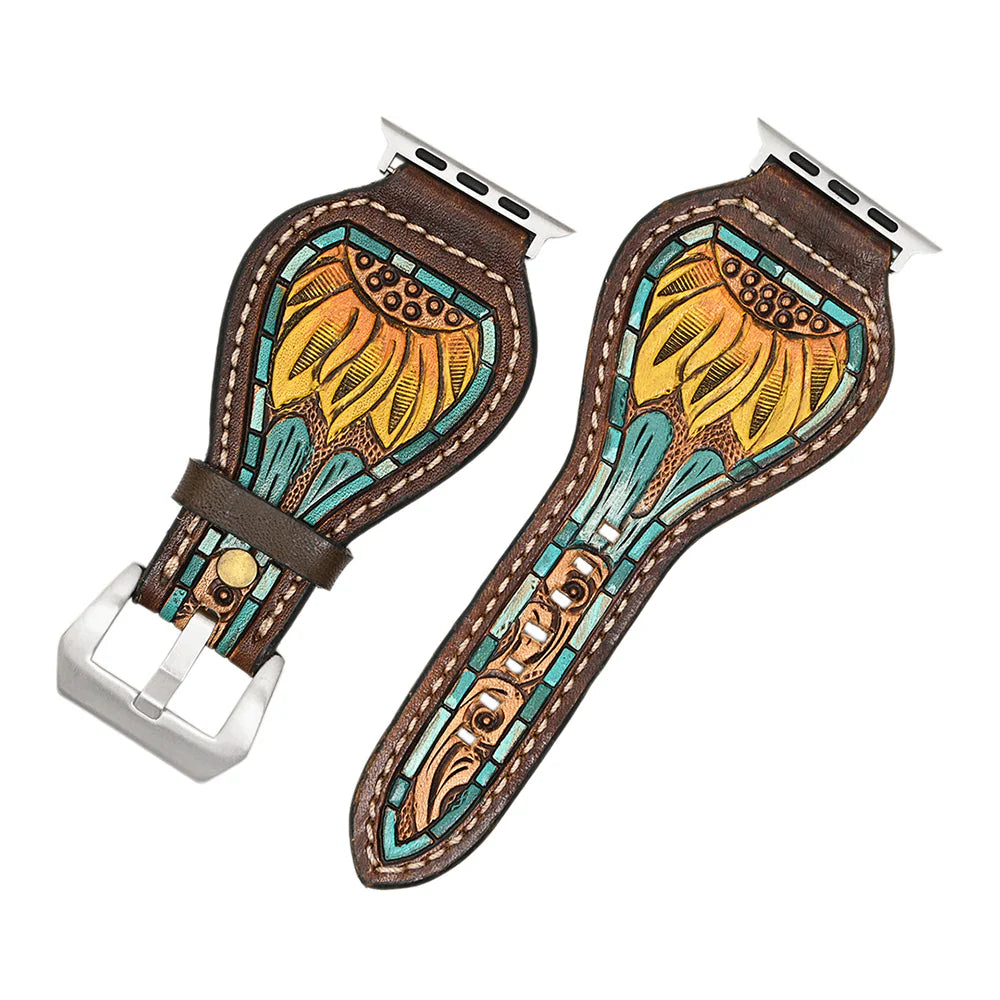 American Darling iWatch Strap - Yellow Sunflower with Turquoise Design