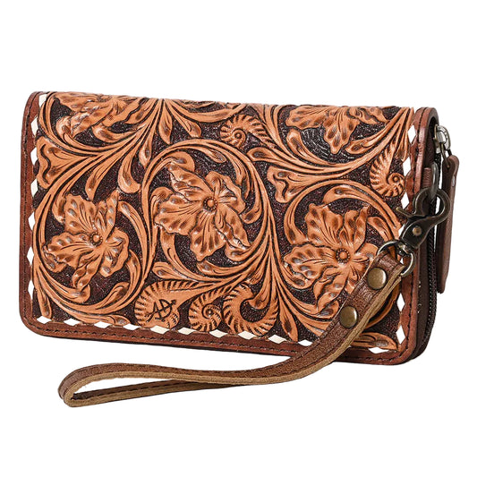 American Darling hand Tooled Leather Wristlet Bag