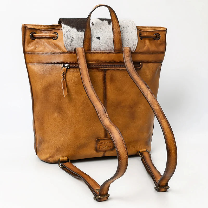 American Darling Quilted Leather & Cowhide Western Backpack - Handcrafted Drawstring Rodeo Bag