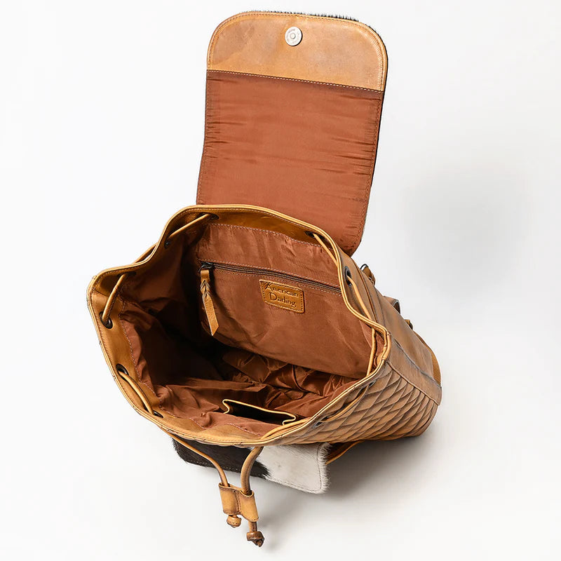 American Darling Quilted Leather & Cowhide Western Backpack - Handcrafted Drawstring Rodeo Bag