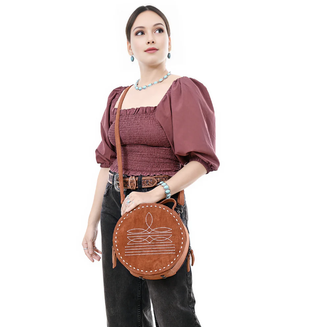 American Darling Canteen Western Suede Leather Bag - Caramel