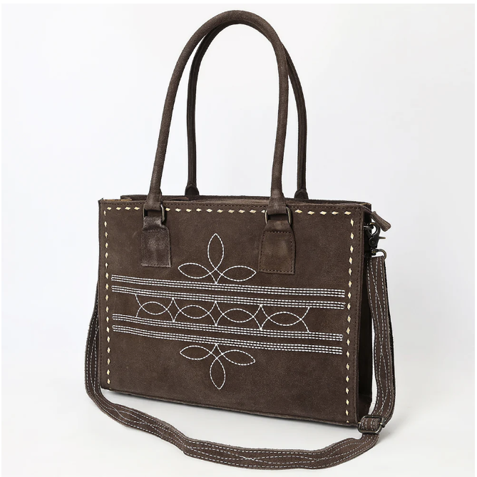 American Darling Women's Genuine Suede Leather Tote - Chocolate