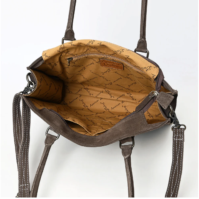 American Darling Women's Genuine Suede Leather Tote - Chocolate