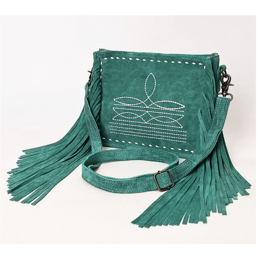 American Darling Crossbody Genuine Western Suede Leather Bag - Teal