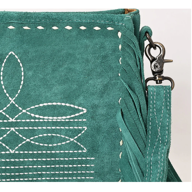 American Darling Crossbody Genuine Western Suede Leather Bag - Teal