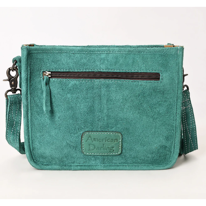 American Darling Crossbody Genuine Western Suede Leather Bag - Teal