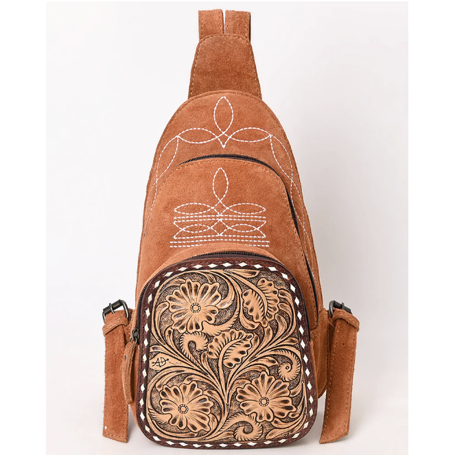 American Darling Women's Genuine Western Suede Leather Sling Bag - Caramel