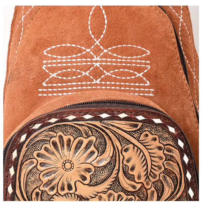 American Darling Women's Genuine Western Suede Leather Sling Bag - Caramel