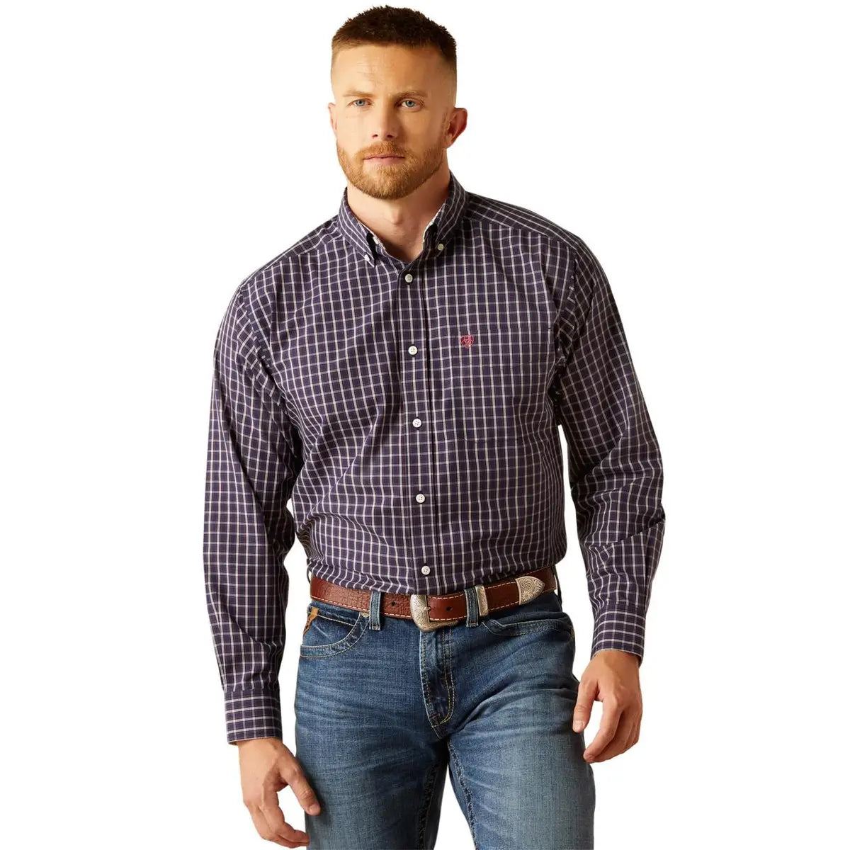 Ariat Men's Wrinkle Free Dwayne Long Sleeve Classic Fit Shirt - Navy