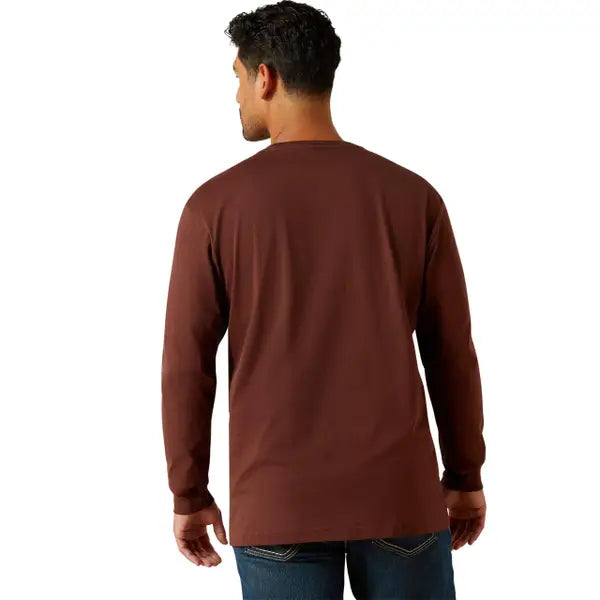 Ariat Men's Rebar Cotton Standard Logo Pocket LS Tee Shirt - Bitter Chocolate/Charcoal