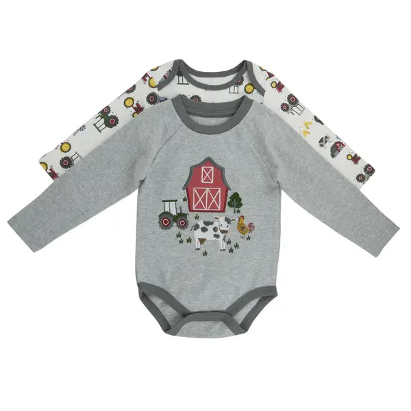 Rugged Bear Long Sleeve  Farm Bodysuit- Grey Heather