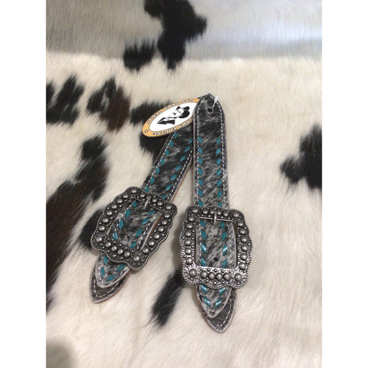 San Saba Wide Cowhide Spur Strap w/ Buckstitch- Turquoise Lace