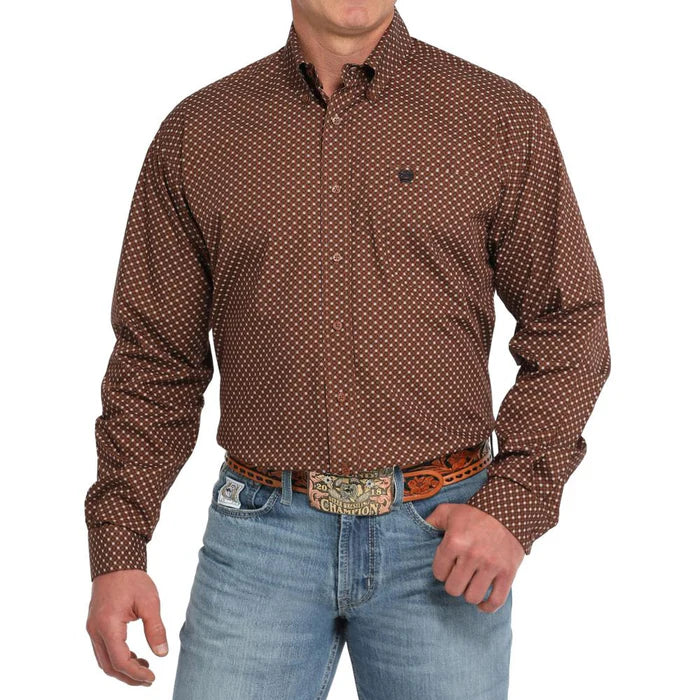 Cinch Men's Long Sleeve Print Shirt - Brown