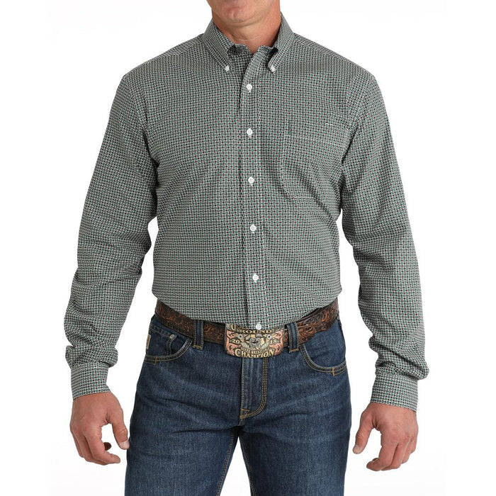 Cinch Classic Fit Long Sleeve Men's Cotton Patterned Shirt -Green