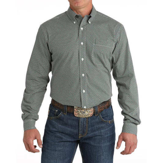 Cinch Men's Classic Fit Long Sleeve Cotton Patterned Shirt - Green
