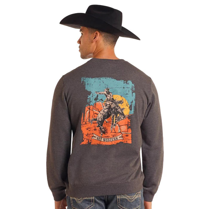 Rock & Roll Unisex Bronco Long Sleeve Sweatshirt- Charcoal