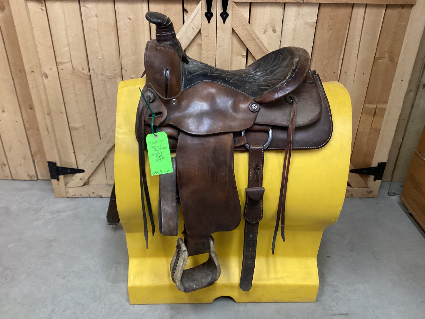 Used 15” Western Rawhide Rope Saddle