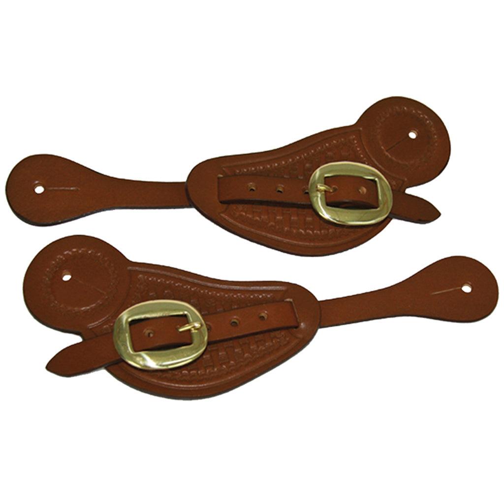 Aime Imports 5/8" Leather Basketweave Spur Straps- Chestnut