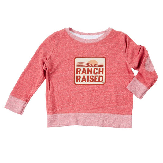 Ranch Raised Long Sleeve Sunrise Crew- Red