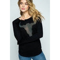 Women's Long Sleeve Top with Bull Heads - Black