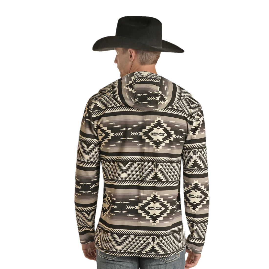 Men's Aztec Rock & Roll Printed Fleece Hoodie- Black