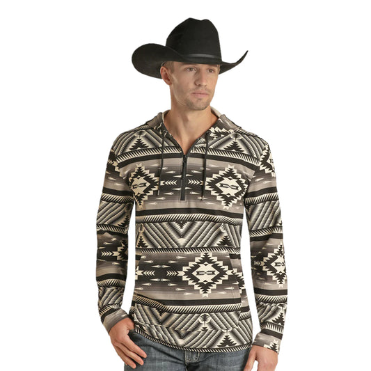 Rock & Roll Men's Aztec Rock & Roll Printed Fleece Hoodie - Black
