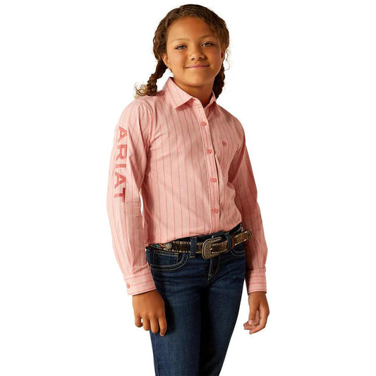 Ariat Girl's Long Sleeve Team Kirby Shirt- Mauve Stripe