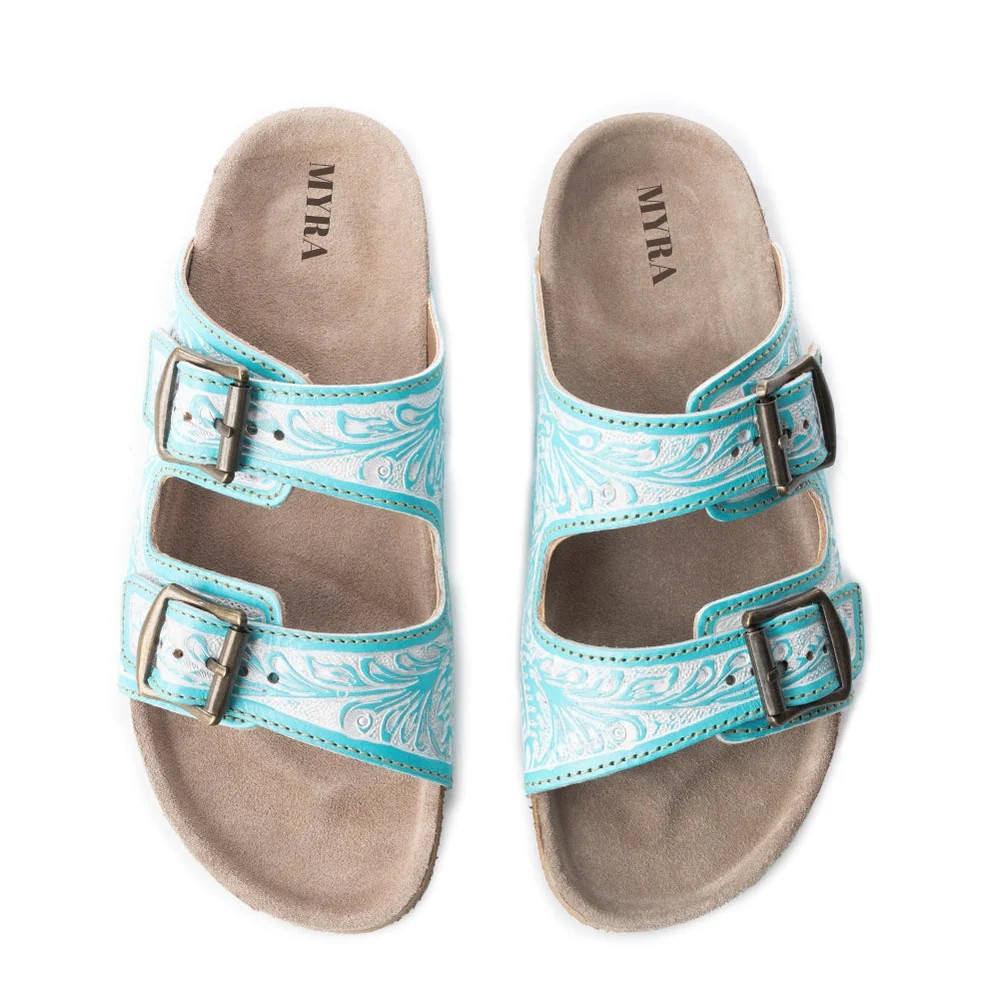 Myra Women's Trail Birks Sandals-Turquoise/White