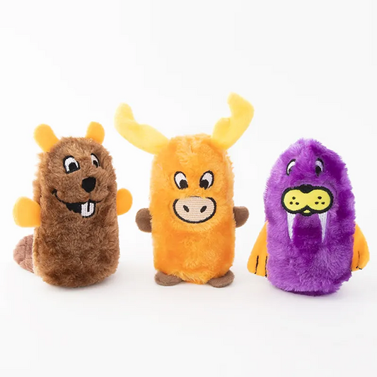 Zippy Paws Squeakie Buddies Beaver/Moose/Walrus-3PK