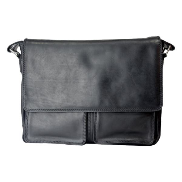 Rugged Earth Leather Black Leather Messenger Bag