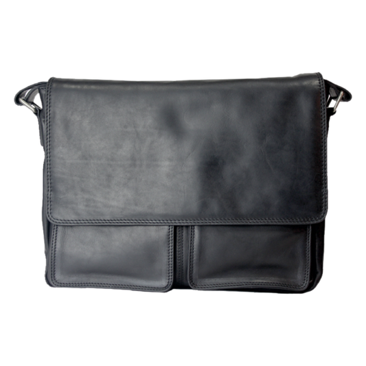 Rugged Earth Leather Black Leather Messenger Bag