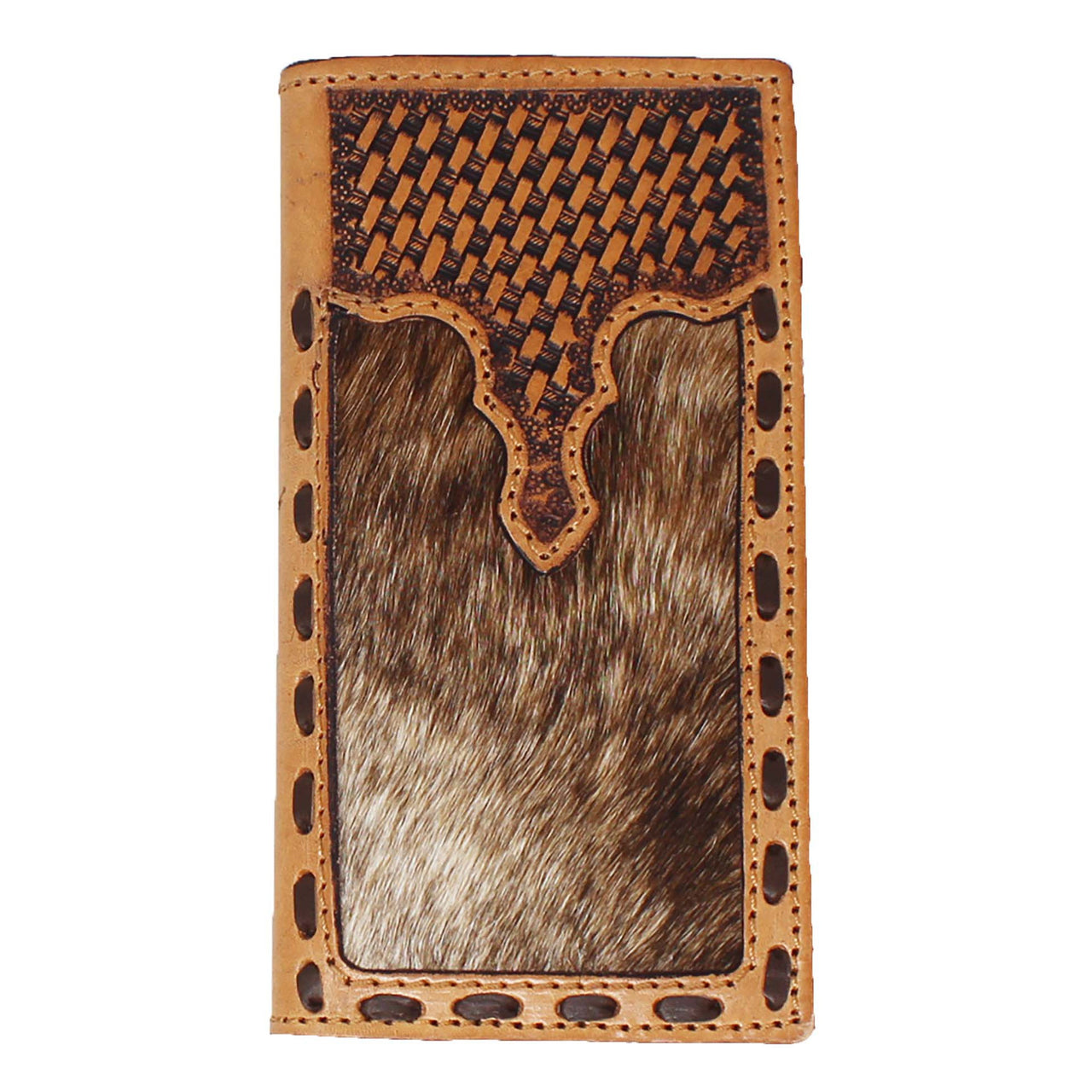 Men's Western Cowhide Basket Weave Tooled Leather Rodeo Wallet - Cowhide/Tan