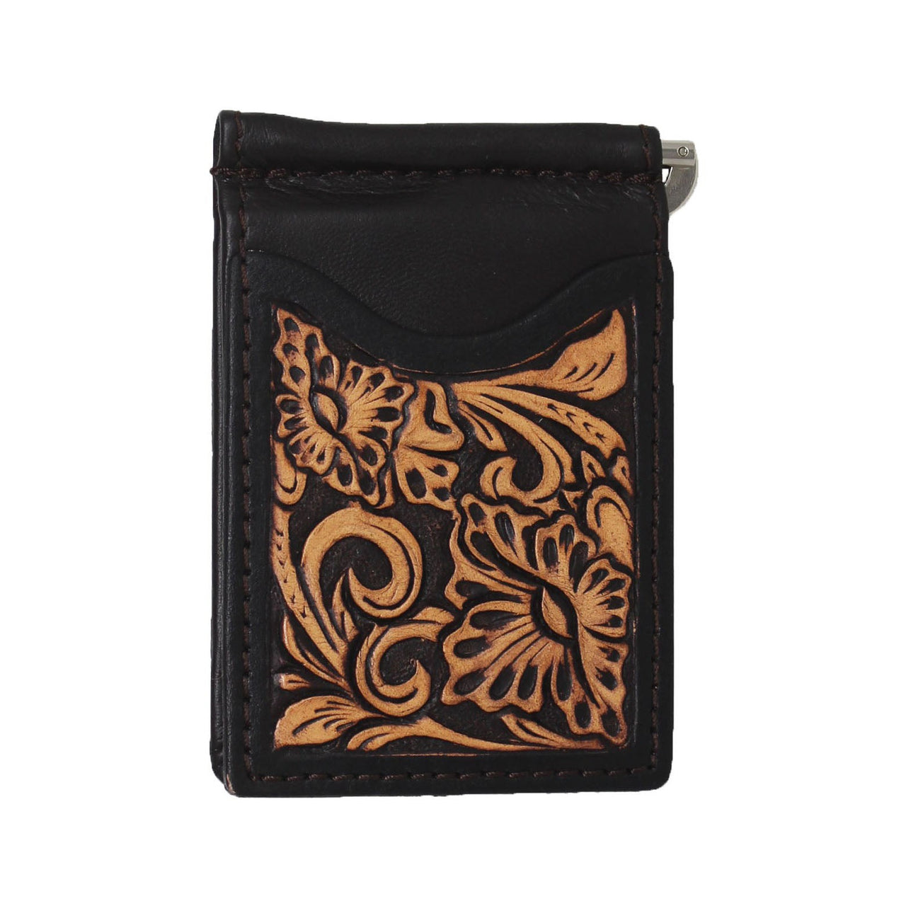 Men's Western Antique Floral Tooled Slim Money Clip Minimalist Wallet - Multiple Colours