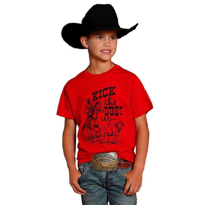 Cinch Boy's Short Sleeve Kick the Dust Up Tee Shirt- Red