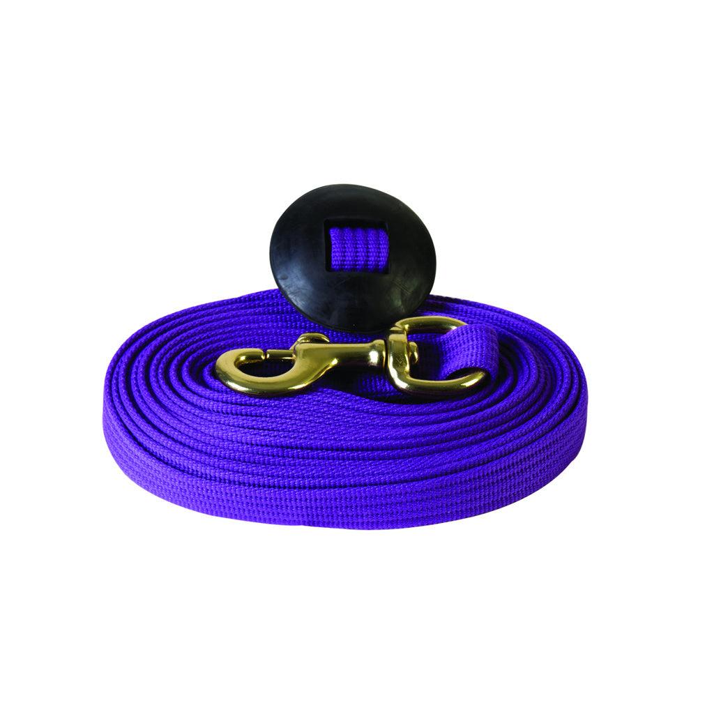 Aime Imports 24' Flat Cotton Web Lunge Line with Bolt Snap & Rubber Stop- Multiple Colours