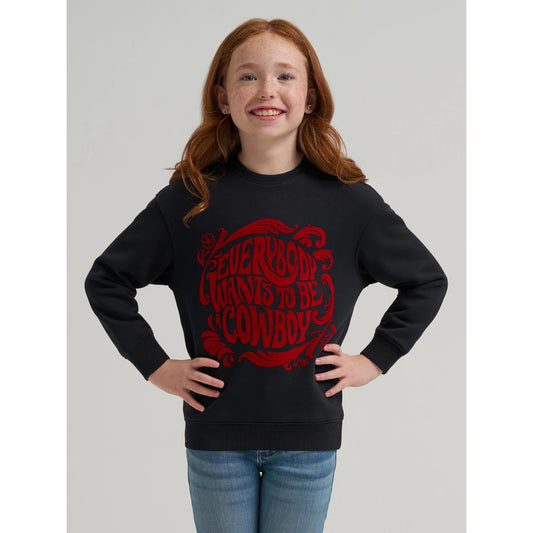 Wrangler Girl's Lainey Wilson Everybody Cowboy Crewneck Sweatshirt - Black