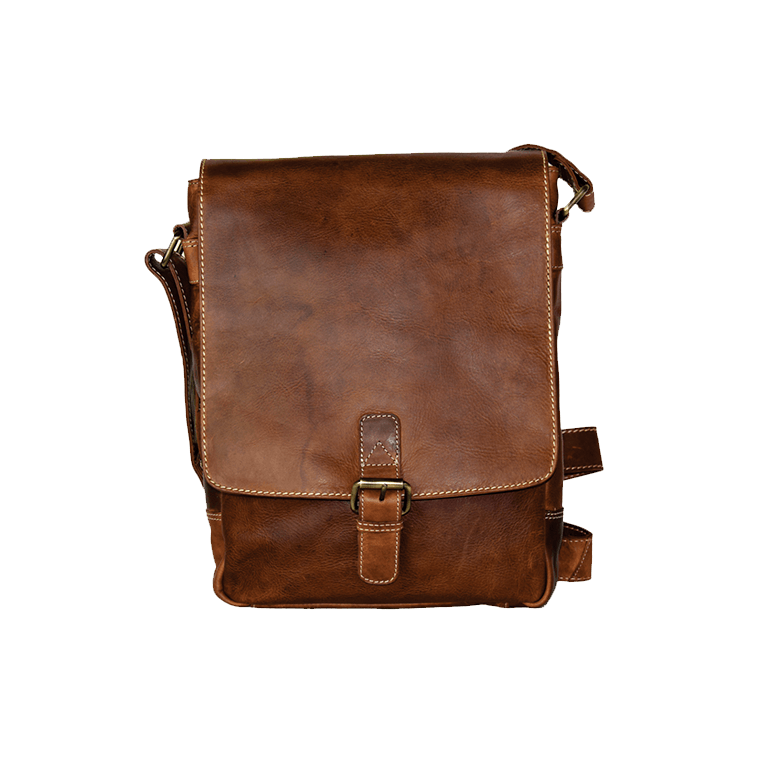 Rugged Earth Leather Upright Messenger Style Bag w/Flap & Buckle