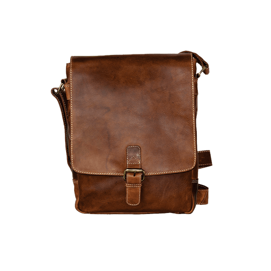 Rugged Earth Leather Upright Messenger Style Bag w/Flap & Buckle