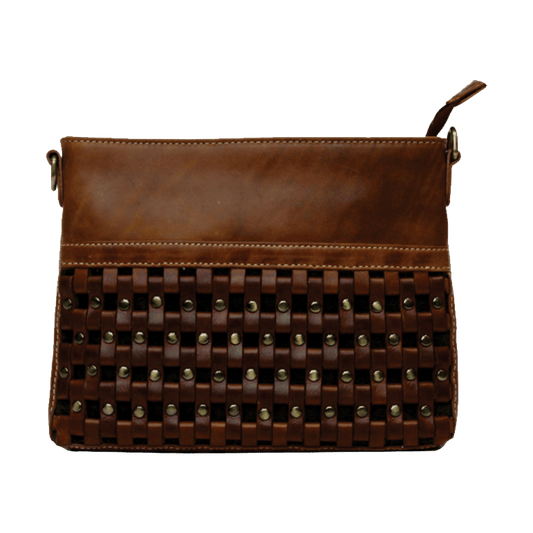 Rugged Earth Leather Woven Purse w/Zipper