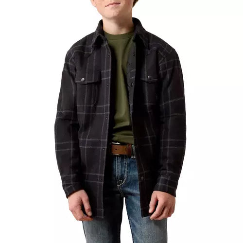 Ariat Boy's Retro Shirt Jacket- Charcoal Plaid