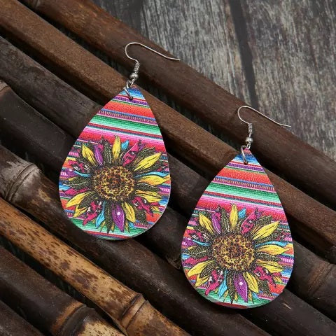 Rodeo Drive Colorful Sunflower Leather Dangle Earrings