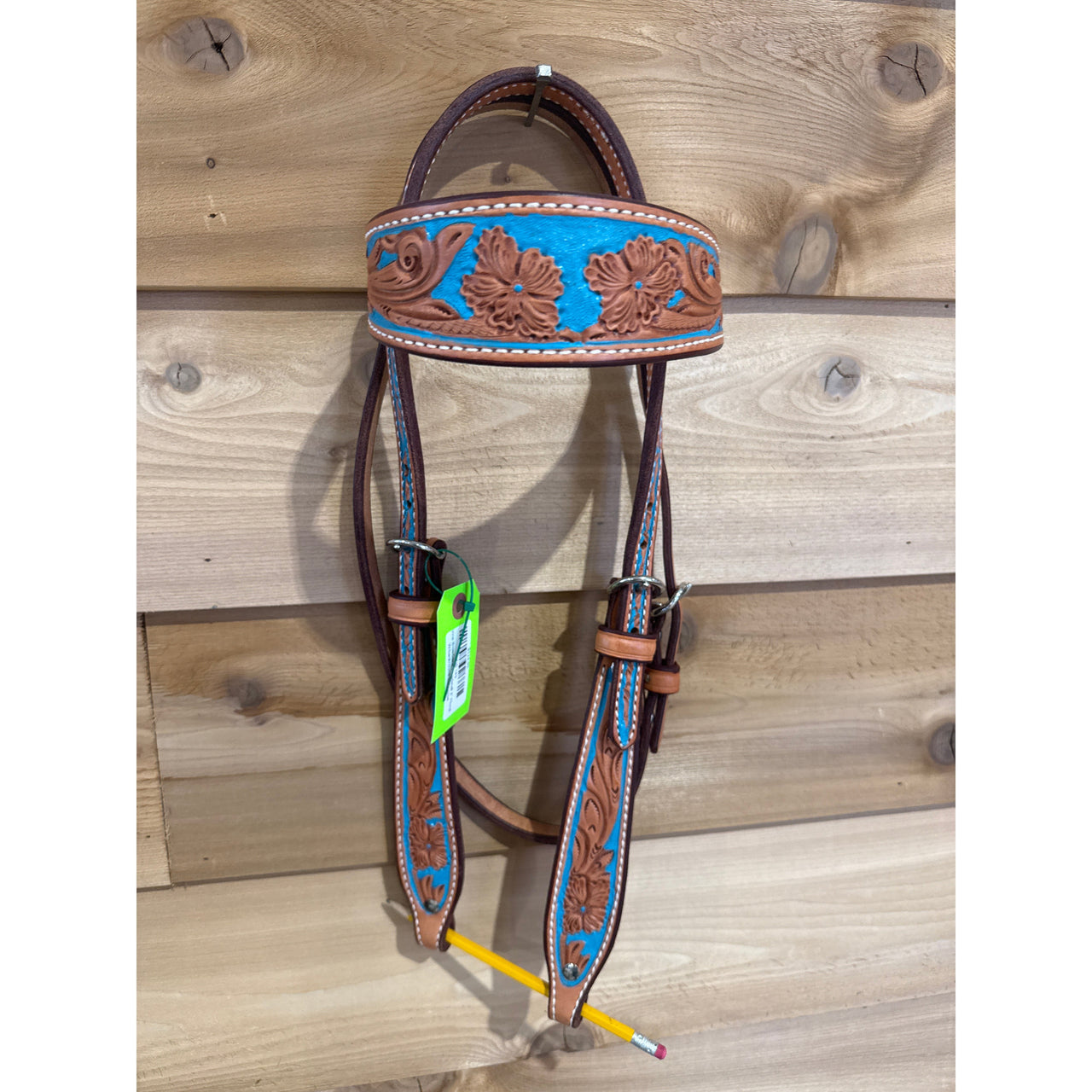 Irvine Browband Headstall 2" Floral W/backround Turquoise