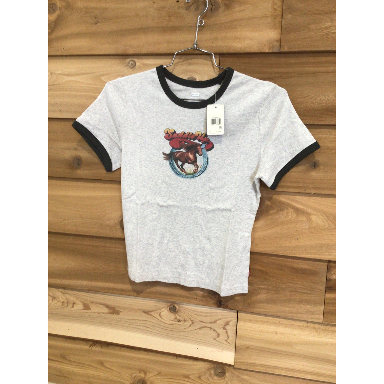Levi's Women's Short Sleeve Graphic Ringer Rickie Saddle Up Crewneck Tee Shirt