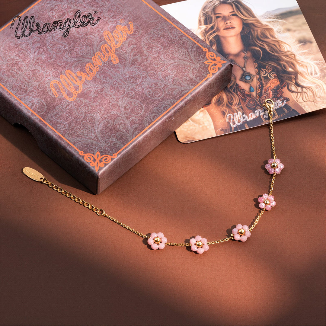 Wrangler Natural Stone Daisy Chain Bracelet- Pink