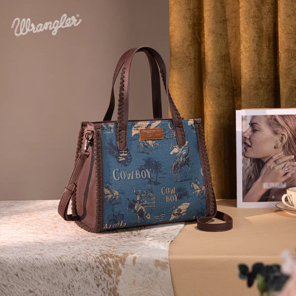 Wrangler Women's Vintage Retro Cowboy Cool Print Crossbody Purse - Jean