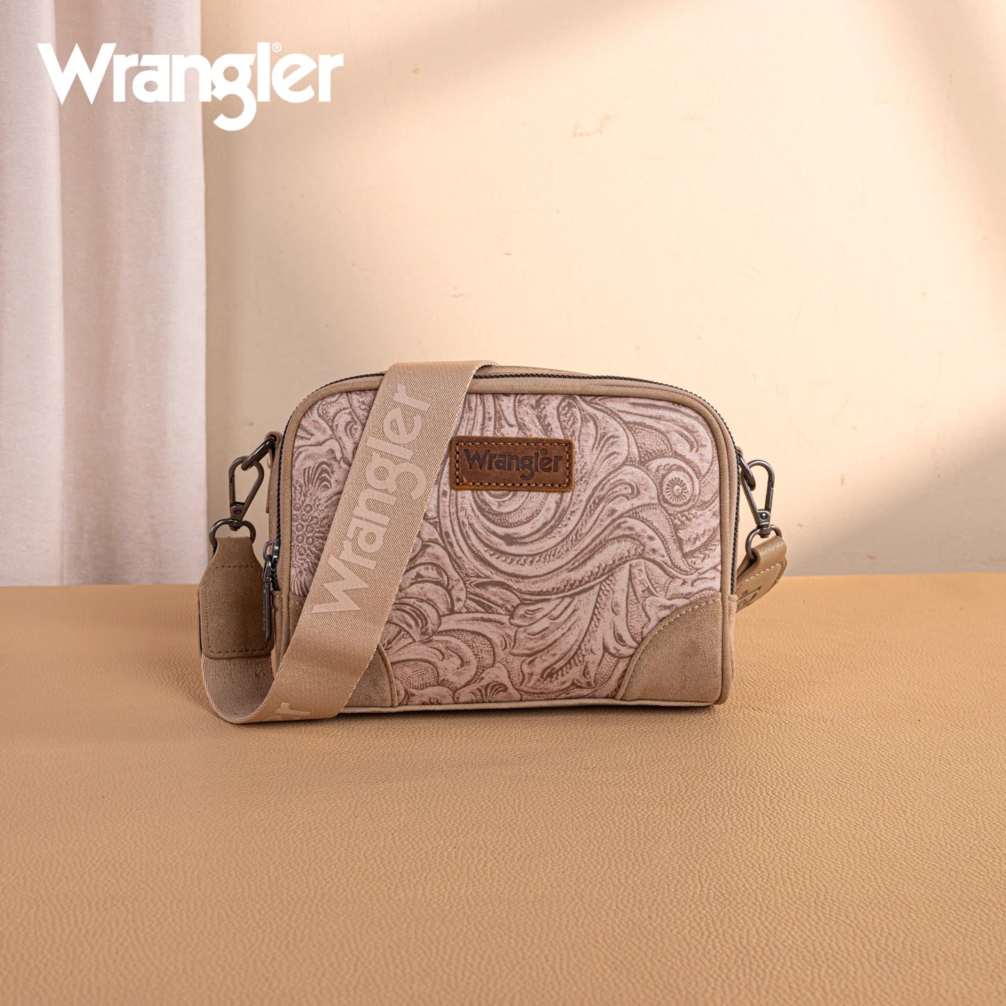 Wrangler Vintage Floral Printed Small Crossbody Bag- Khaki
